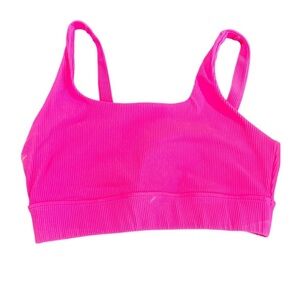 ZYIA Neon Pink Ribbed Sports Bra Large thick no padding top gold plated